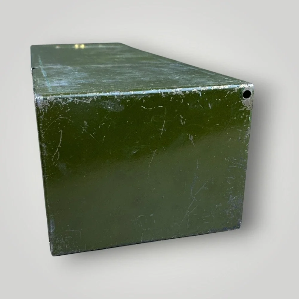 Safety Deposit Box Army Green Baked Enamel Metal 1940s Louis F Dow Co